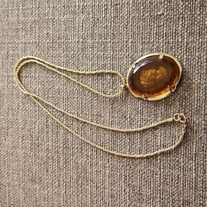 Vintage Warner Intaglio Cameo Reverse Amber Glass Necklace